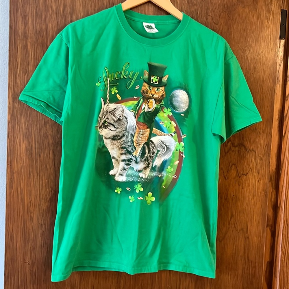 St Patrick's Day Kitty Unicorn Tee Size L - Lucky